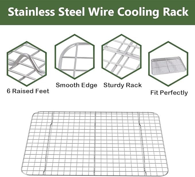 ROTTAY Baking Sheet, Half Sheet Pan with Cooling Rack Set [2 Pans + 2 Racks], Stainless Steel Baking Pan for Oven, Warp Resistant & Heavy Duty & Rust Free, Size 18 x 12 x 1 Inches - Image 6