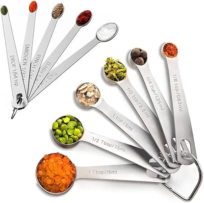 11PCS Measuring Spoons Set Stainless 1 tbsp, 1/2 tbsp, and 1-1/16tsp Steel Measuring Spoons for Cooking Baking Spice Jars and Liquid Ingredients by YUNNKEEY