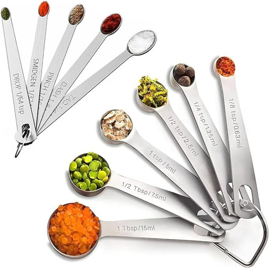 11PCS Measuring Spoons Set Stainless 1 tbsp, 1/2 tbsp, and 1-1/16tsp Steel Measuring Spoons for Cooking Baking Spice Jars and Liquid Ingredients by YUNNKEEY