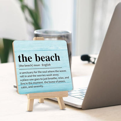 Beach House Decor, Summer Decorations for Home, Rustic the Beach Definition Wood Sign with Easel Home Bathroom Desk Shelf Tabletop Table Decor - Image 3