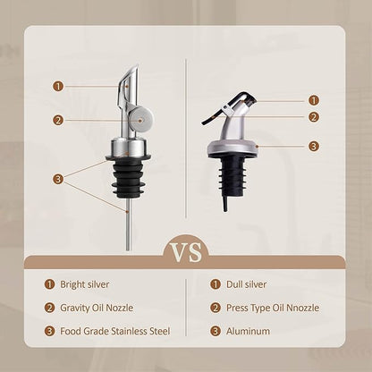 Glass Olive Oil Dispenser Bottle Small, 6.5 Oz/ 200 ml Coffee Simple Syrup Bottles with Silver Metal Pour Spout, Funnel, Measuring Cup, Oil and Vinegar Bottle for Kitchen (2 Pack) - Image 4