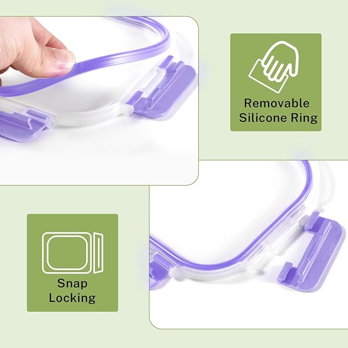 HOMBERKING 8 Pack Glass Food Storage Containers with Lids, Meal Prep Containers, Airtight Bento Boxes with Leak Proof Locking for Microwave, Oven, Freezer and Dishwasher, BPA Free, 5-35oz, purple - Image 7