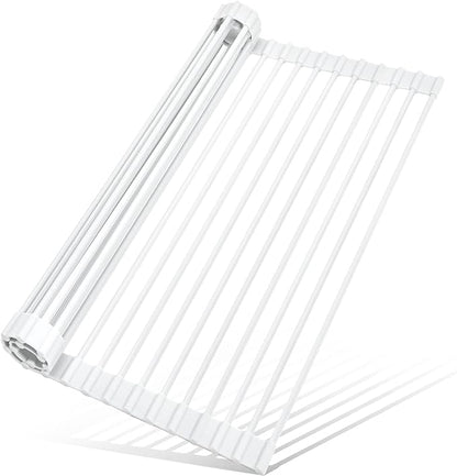 MERRYBOX Roll Up Dish Drying Rack, Silicone Wrapped Over The Sink Dish Rack Foldable Dish Drainer Anti-Slip Dish Racks for Kitchen Sink, Multipurpose Kitchen Sink Drying Rack, 17.5" x 13", White by MERRYBOX