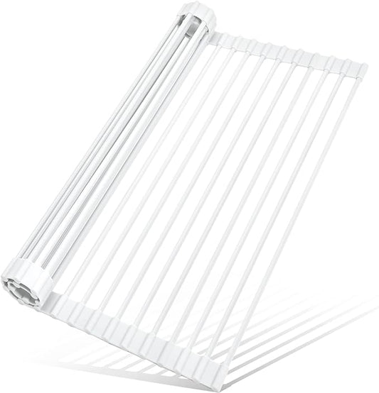 MERRYBOX Roll Up Dish Drying Rack, Silicone Wrapped Over The Sink Dish Rack Foldable Dish Drainer Anti-Slip Dish Racks for Kitchen Sink, Multipurpose Kitchen Sink Drying Rack, 17.5" x 13", White by MERRYBOX