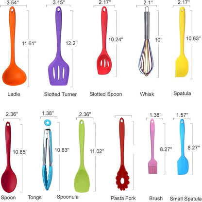 Kitchen Utensil Set - 11 Cooking Utensils - Colorful Silicone Kitchen Utensils - Nonstick Cookware with Spatula Set - Colored Best Kitchen Tools Kitchen Gadgets(Multi) - Image 2