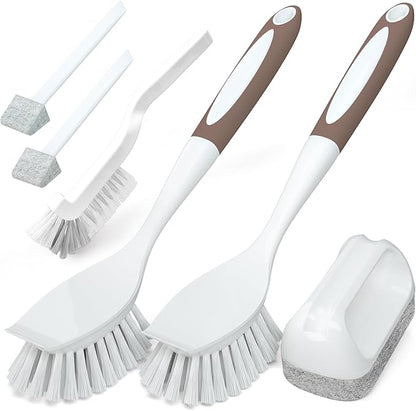 Holikme Cleaning Brush Set, Scouring Pad for Cleaning, Groove Gap Brushes for Pot, Pan, Kitchen Sink, Wire Brushes (Brown) by Holikme