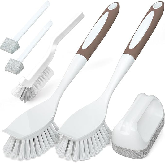 Holikme Cleaning Brush Set, Scouring Pad for Cleaning, Groove Gap Brushes for Pot, Pan, Kitchen Sink, Wire Brushes (Brown) by Holikme