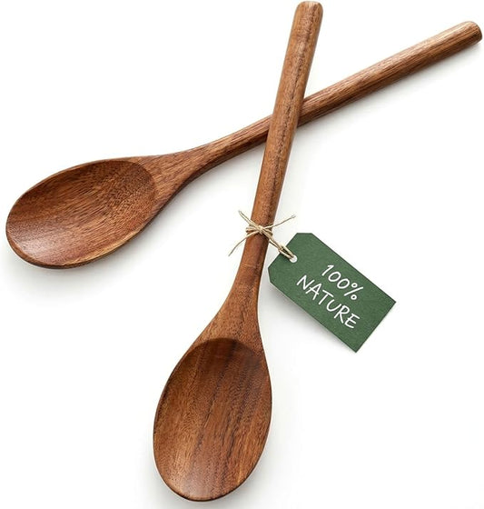 HAKSEN 2PCS Wooden Cooking Spoons, Natural Acacia Wood Kitchen Utensil, 12Inch Large Wooden Mixing Spoons for Nonstick Cookwares, Comfort Grip, Durable, Kitchen Gifts for Women, Cooking Gifts for Men by HAKSEN