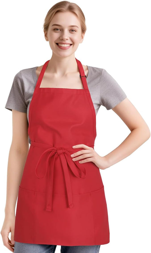 NLUS Kitchen Cooking Apron with 3 Pockets, Adjustable Bib Apron Chef Aprons for Women Men