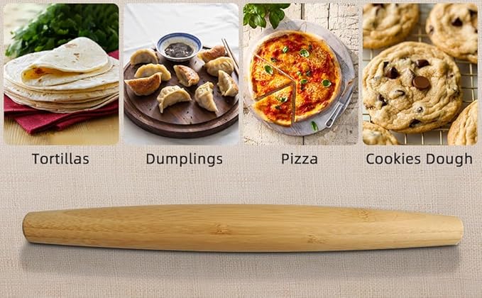 Classic French Rolling Pins Bamboo Wooden Rolling Pin for Baking Pizza Dough Pie Cookie, 15.8-Inch - Image 4