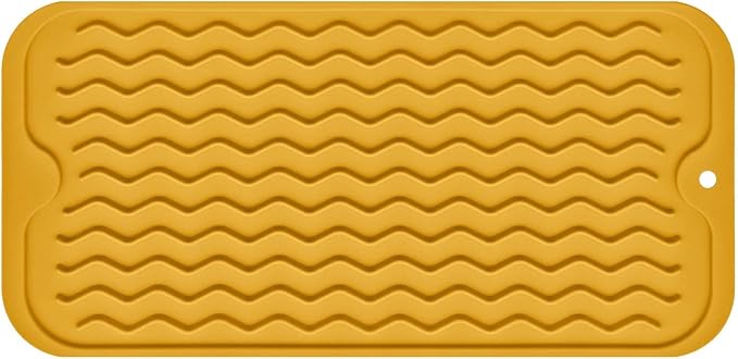 Silicone Dish Drying Mat for Multiple Usage, Easy clean, Eco-friendly, Heat-resistant Dish Drainer Mat for Kitchen Counter,Sink,Refrigerator or Drawer liner (12" x 6", Yellow) by MODENGKONGJIAN
