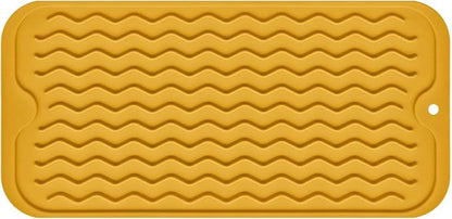 Silicone Dish Drying Mat for Multiple Usage, Easy clean, Eco-friendly, Heat-resistant Dish Drainer Mat for Kitchen Counter,Sink,Refrigerator or Drawer liner (12" x 6", Yellow) by MODENGKONGJIAN