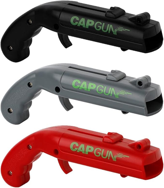 cap gun bottle opener launcher shooter funny shooting gun creative beverage bottle opener, suitable for party games, family gatherings, outdoor barbecues (Red, black, gray)