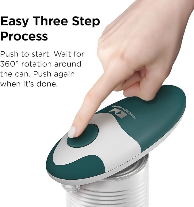 Kitchen Mama Auto 2.0 Electric Can Opener: Blade Opens Almost Any Can Pop or Soda Can - Automatic, Hands Free, Safe, Smooth Edge, Lid Remover, Battery Operated, Cordless, YES YOU CAN (Emerald Mist) - Image 4
