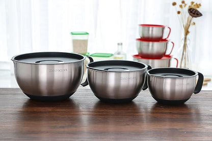 Rorence Stainless Steel Non-Slip Mixing Bowls With Pour Spout, Handle and Lid, Set of 3, Black - Image 9