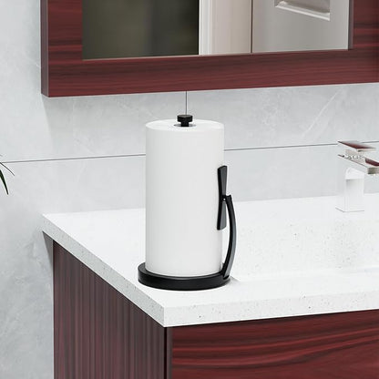 VEHHE Paper Towel Holder Countertop, One-Handed Tear, Stainless Steel, Stand Paper Towel Holder with Spring Activated Arm & Non Slip Weighted Base, for Kitchen Bathroom (Black) - Image 6