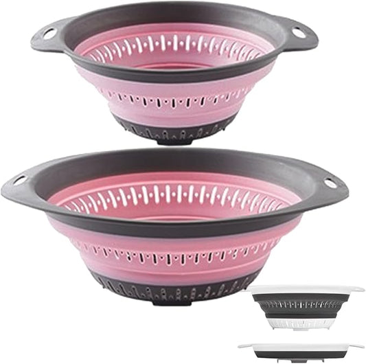 Collapsible Colander and Strainer,Silicone Strainer Colanders & Food Strainers,for Vegetable and Fruit, Kitchen Essentials (2, Pink, 1.3L+2.5L) by LogFaadCoi