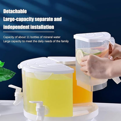 Beverage Dispenser for Fridge, 5.5 L/1.5 Gallon Rotating Plastic Drink Dispenser with Spigot 4 Grids Cold Kettle Refrigerator Iced Lemonade Juice Containers for Daily Use (White)