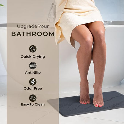 TOSORO - Stone Bath Mat Diatomaceous Earth Shower Mat Non-Slip Super Absorbent Diatomite Stone Bath Mats for Bathroom Floor Quick Drying Natural Easy to Clean (23.5 x 15) - Graphite