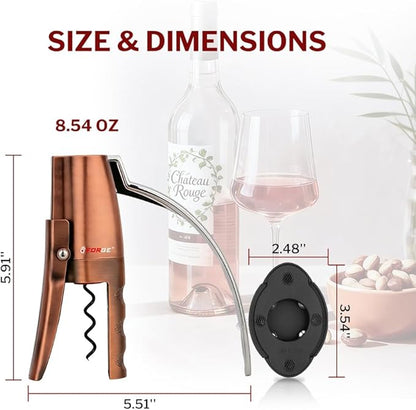 Forge Quality Compact Vertical Lever Corkscrew Wine Opener with Foil Cutter. 3 Seconds to Open a Bottle of Wine. Metallic Bronze