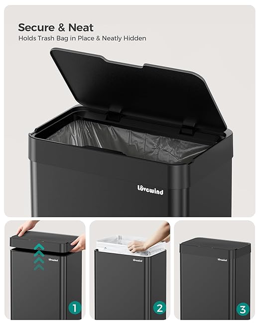 Kitchen Trash Can Touchless, 13 Gallon/50 Liter Stainless Steel Automatic Motion Sensor Trash Can, Type-C Rechargeable Garbage Can with Lid, Silent Close, Touchless Trash Bin for Home Kitchen, Black - Image 9