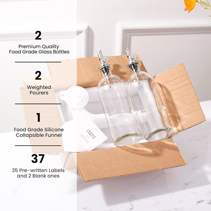 Molimoli Oil and Vinegar Dispenser with Metal Pour Spout, Weighted Pourer, Glass Bottle Dispenser for Kitchen, Olive Oil Cruet, Glass Olive Oil Bottle | 500ml, Set of 2 - Image 4