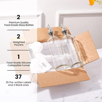 Molimoli Oil and Vinegar Dispenser with Metal Pour Spout, Weighted Pourer, Glass Bottle Dispenser for Kitchen, Olive Oil Cruet, Glass Olive Oil Bottle | 500ml, Set of 2 - Image 4
