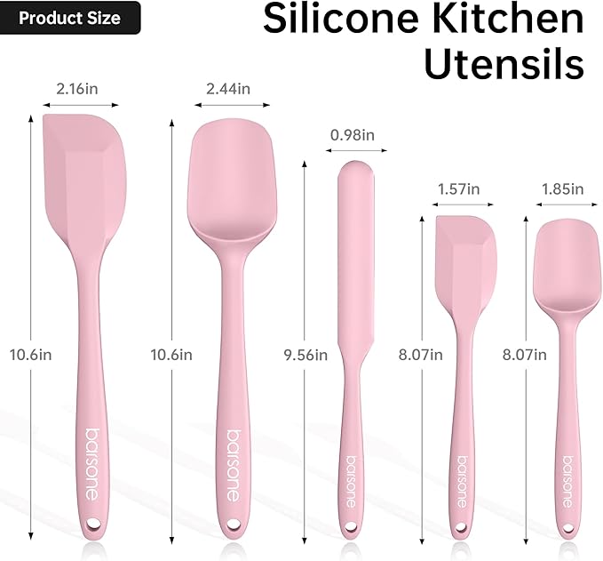 5-Piece Silicone Spatula Set - Heat Resistant 446°F Food Grade BPA Free, Nonstick Cookware Safe Dishwasher Safe Kitchen Tools for Baking, Cooking, Stirring, Multicolor.