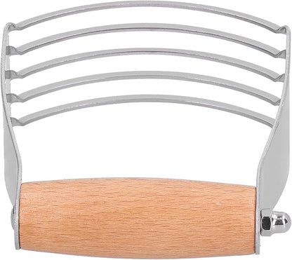 Dough Blender, Stainless Steel Pastry Cutter Heavy Duty Dough Cutter with Blades Pastry Blender and Butter Cutter Dough Flour Metal Mixer Cutter Portable Pastry Cutter for Baking Home, Wood Handle