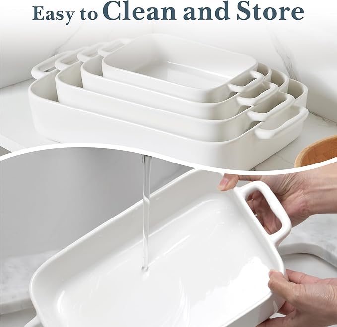 ONEMORE Casserole Dishes for Oven,9.5"x15.4" Baking Dishes Set of 4,Ceramic Bakeware Sets with Handles for Cooking, Baking,Serving, Wedding and Gifting, Baking Pan White , Microwave & Dishwasher Safe(7.5"/11.2"/13.4"/15.4") - Image 7
