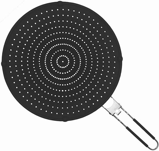 Silicone Splatter Screen for Frying Pan, 13" Grease Splatter Guard with Foldable Handle, Heat Resistant Guards for Frying, Non Stick Easy Clean Oil Guard