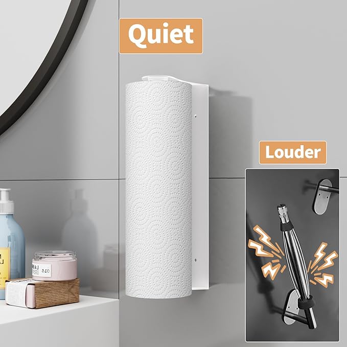 Paper Towel Holder Under Cabinet, White Kitchen Accessories Decor, Wall Mount, White Paper Towel Holder for Bathroom, Stainless Steel, Adhesive or Screws - Image 4