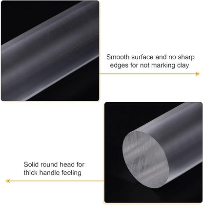 HARFINGTON Acrylic Clay Roller 8 Inch x 1 Inch Solid Non-Stick Plastic Round Tube Roller Polymer Clay Rod Fondant Rolling Pin for Shaping, Sculpting, Modeling DIY Crafts, Transparent