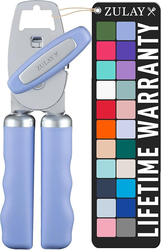 Zulay Kitchen Heavy Duty Stainless Steel Can Opener Manual with Bottle Opener - Rust Proof Manual Can Opener With Turn Knob & Comfy Soft Grip Handles - Periwinkle by ZulayKitchen