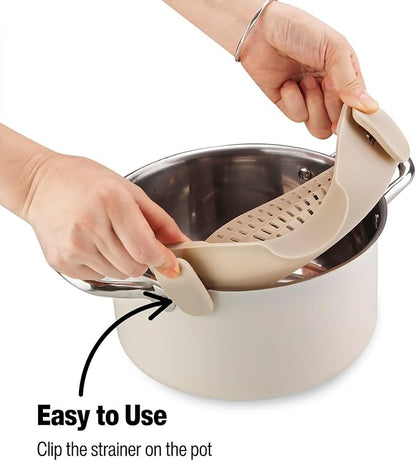 Silicone Pot Strainer, Emptycolor Adjustable Clip On Strainer for Pots Pans, Heat Resistant Pot Drainer, Kitchen Pasta Colander for Vegetables and Noodles (Light Tan) - Image 5