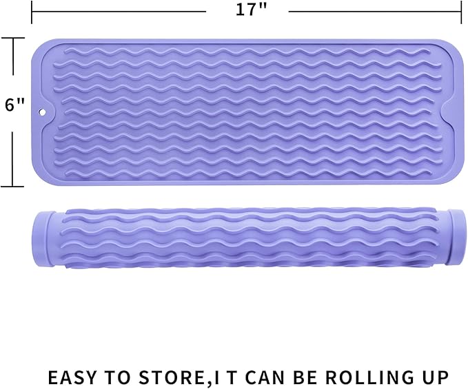 MicoYang Silicone Dish Drying Mat for Multiple Usage,Easy clean,Eco-friendly,Heat-resistant Silicone Mat for Kitchen Counter,Sink,Bar,Bottle,or Cup Light Purple M 17 inches x 6 inches - Image 2