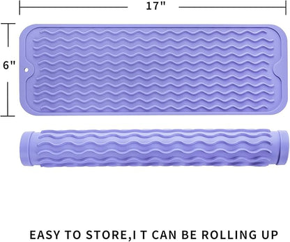 MicoYang Silicone Dish Drying Mat for Multiple Usage,Easy clean,Eco-friendly,Heat-resistant Silicone Mat for Kitchen Counter,Sink,Bar,Bottle,or Cup Light Purple M 17 inches x 6 inches - Image 2