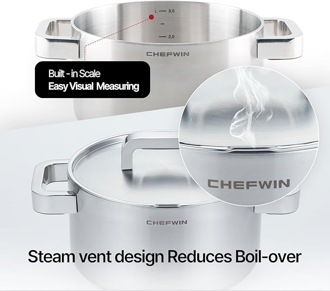 316 Stainless Steel 3.6 Quart Heavy Duty Soup Pot with Lid Cooking Pot, 5Ply,Induction Compatible, Dishwasher Safe, Heat-Resistant Silicone Handle