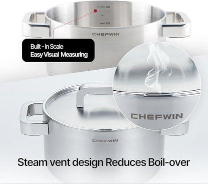 316 Stainless Steel 3.6 Quart Heavy Duty Soup Pot with Lid Cooking Pot, 5Ply,Induction Compatible, Dishwasher Safe, Heat-Resistant Silicone Handle