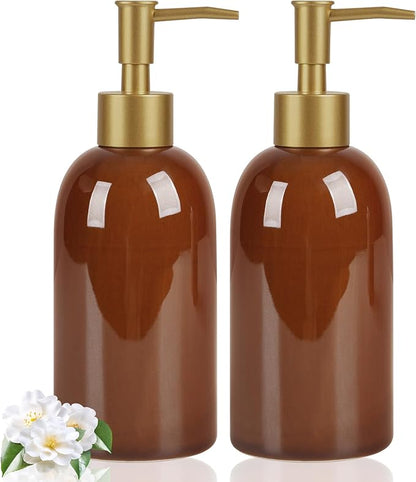 Natheeph 14OZ Ceramic Soap Dispenser Ceramic Soap Pump Dispenser Can Fill Liquid for Bathroom/Kitchen (2PC Brown) by Natheeph
