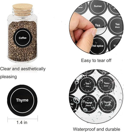 Spice Labels, 432Pcs Spice Labels Stickers 1.4in Waterproof Adhesive Round Preprinted Spice with Blank Label Black Tear Resistant Sticker for Kitchen Jars Caps Food Containers Spice Organizers - Image 2