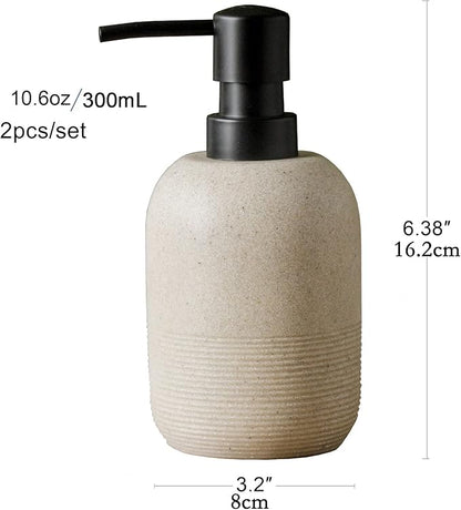 GalDal 2pcs/Set Beige Hand Soap Dispenser Sets,Resin Liquid Soap Dispenser for Bathroom Countertop,Bathroom Lotion Dispensers-10.6oz. - Image 4