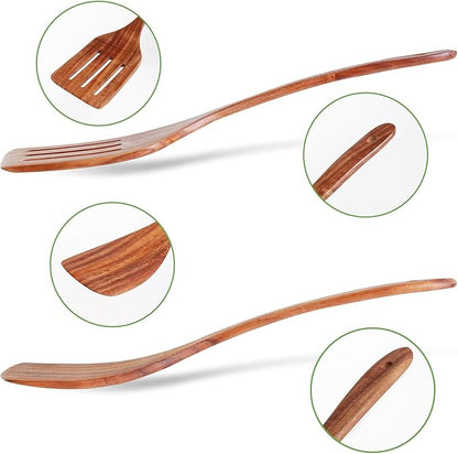 2 Pack Wooden Spatula, Acacia Wood Long Handle Flat Frying Turner, Handmade wooden spoons for cooking, Kitchen Utensil set, Non-Stick Cooking Spurtle Utensils for kitchen use - Image 3