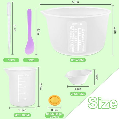 Silicone Measuring Cups for Resin Supplies - Kit with 600ml & 100ml Mixing Cups and Tools for Molds, Epoxy, Cooking, Casting Moulds, Jewelry Making