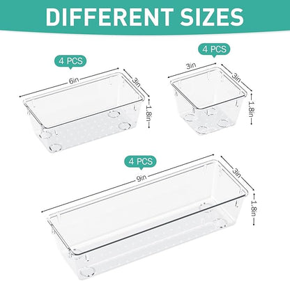 WOWBOX 9 Pack Clear Drawer Organizer Set, Acrylic Drawer Storage Trays, Storage Bins for Makeup, Cosmetics, Jewelries, Utensils, Gadgets, Office - Image 2