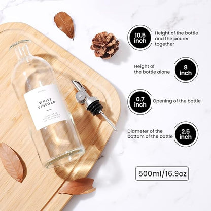 Molimoli Oil and Vinegar Dispenser with Metal Pour Spout, Weighted Pourer, Glass Bottle Dispenser for Kitchen, Olive Oil Cruet, Glass Olive Oil Bottle | 500ml, Set of 2 - Image 2