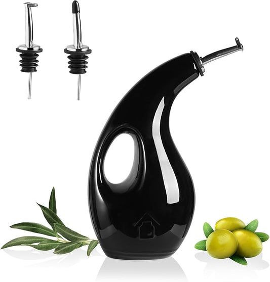 Sweejar Ceramic Olive Oil Dispenser Bottle, 24 Oz Opaque Cruet Protects EVOO Oil to Reduce Oxidation, Suitable for Storage Vinegar, Coffee Syrups, Liquids (Black) by Sweejarco1949