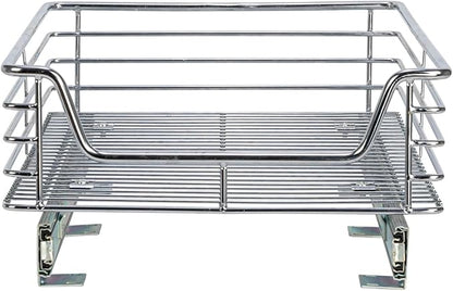 Household Essentials Glidez Chrome-Plated Steel Extended Depth 1-Tier Sliding Under Sink Cabinet Organizer, Chrome