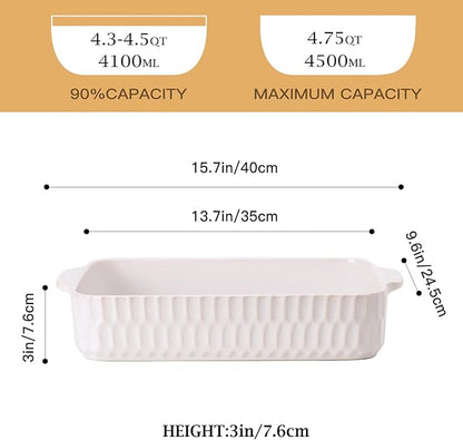 4.7QT Casserole Dishes for Oven, 9x13” Large Lasagna Pan, Ceramic Baking Dish, Rectangular Lasagna Pan Deep with Handles for Baking, Casserole, Kitchen, Birthday Gift for Mother Father Women Men - Image 2