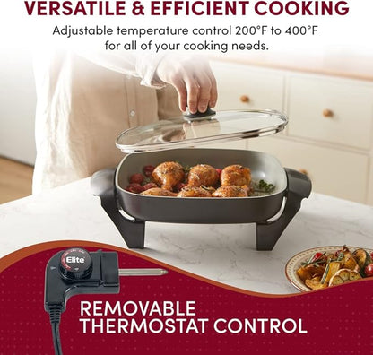 Elite Gourmet 12"x12"x2.15” Ceralast™ PFAS Free Ceramic Electric Skillet, Dishwasher Safe, Rapid Heat Up, 1200W, Dark Grey - Image 5